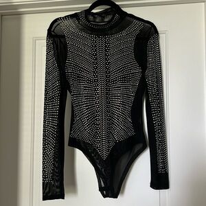 Mesh rhinestones bodysuit